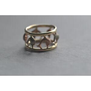 14K Tri-Color Gold Dolphin Ring Size 8.25 – Yellow, Rose & White Gold